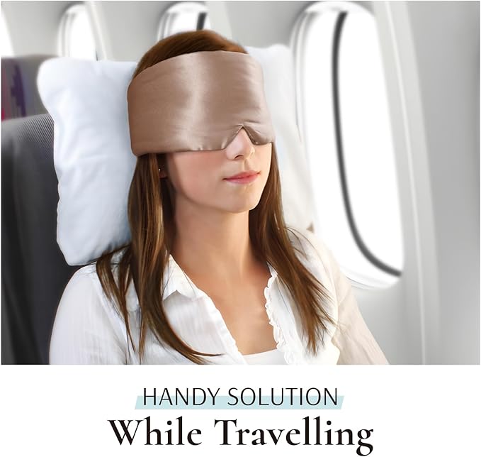 Zenssia 100% Mulberry Silk Sleep Mask Eye Mask for Man and Woman with Adjustable Headband, Full Size Large Sleep Mask & Blindfold for Total Blackout for All Night Sleep, Travel & Nap-Taupe