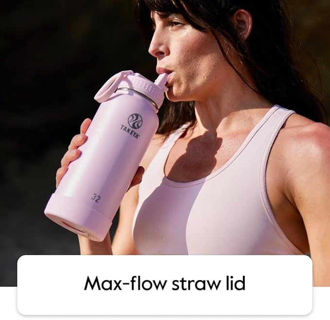 Takeya Actives Water Bottle with Straw Lid - Durable & Easy-Care Water Bottle with Stainless Steel Insulation - BPA-Free Lid with Carry Handle & Straw - Dishwasher-Safe - 18 oz, Bluestone
