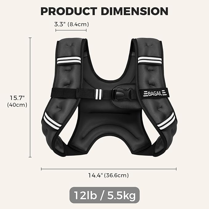 BAGAIL Weighted Vest, 5lbs/8lbs/10lbs/12lbs/15lbs/20lbs/25lbs/30lbs Weight Vest with Detachable Phone Pouch, Rucking Vest for Women, Men, Walking, Weight Loss, Training, Running