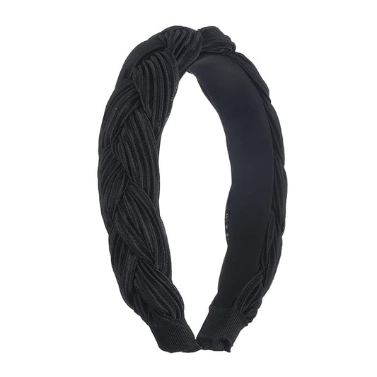 Madison Tyler Thick Headbands for Women | Wide Black Velvet Braided Cute Handmade Makeup Hair Band for Girls Thin Hair | Skincare and Boho Spring Headband for Washing Face