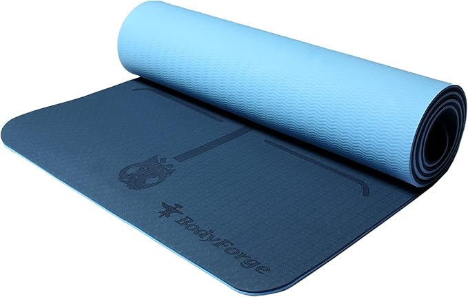 BodyForge Yoga Mat Thick Exercise Mat Thick 8mm TPE Eco-Friendly with Alignment Marks Non-Slip Extra Thick High-Density for Women and Men Workout Pilates