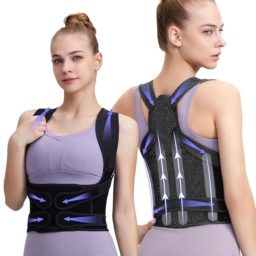 Fit Geno Back Brace Posture Corrector for Women and Men, Shoulder Straightener, Adjustable Full Back Support, Upper and Lower Back Pain Relief - Scoliosis, Hunchback, Hump, Thoracic, Spine Corrector (black, Large)