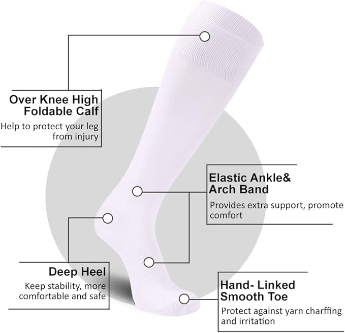 FOOTPLUS Baseball Softball Socks, Unisex Over Knee High Solid Sports Rugby Soccer Homecoming Socks
