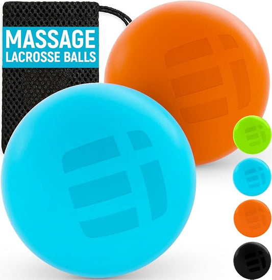 Massage Lacrosse Balls for Myofascial Release, Trigger Point Therapy Ball Set, Foot Massage Ball Roller for Plantar Fasciitis, Yoga Deep Tissue, Physical Therapy Balls Hard Rubber 2 pack (Blue/Orange)