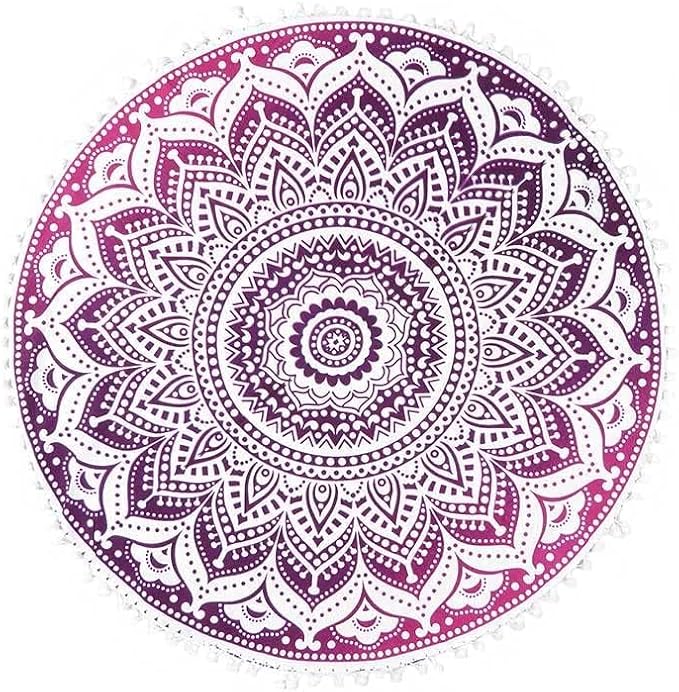 Eyes of India - 32" Purple Pink Round Colorful Floor Meditation Pillow Cover Cushion Seating Throw Mandala Hippie Bohemian Accent Beach Indian Boho Chic Dog Bed Handmade Cover ONLY