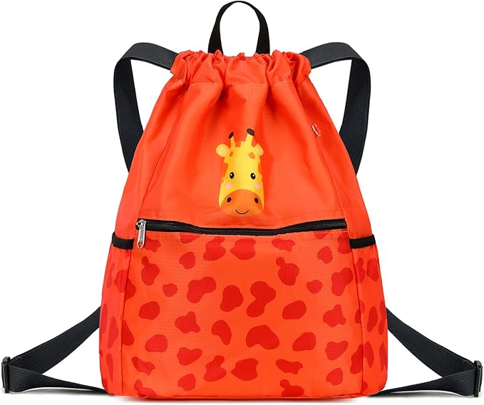 Giraffe Drawstring Back Kids Drawstring Bags Rainbow Gym String Backpack Bulk for Girls Boys Dance Waterproof Nylon Sports Giraffe One Size Orange