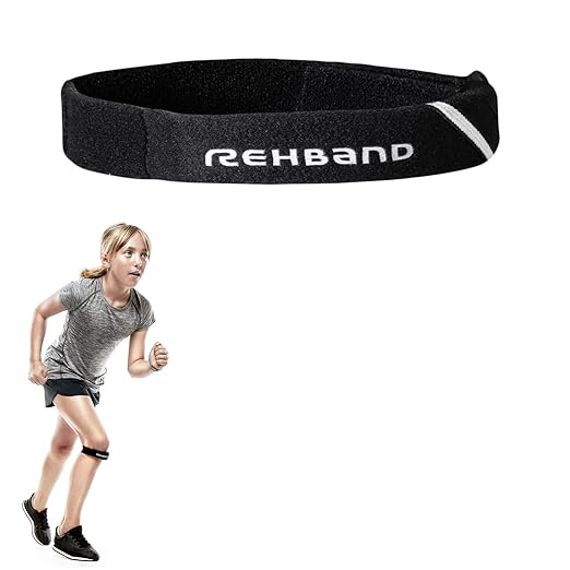 Rehband patella knee strap children, patella support band junior, pressure pad patella for runners knee and patella tip syndrome relieves pain, Colour:Black, Size:One Size