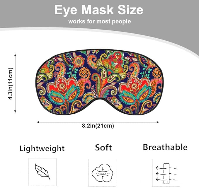Paisley Floral Eye Mask Sleeping Mask Retro Ornament Boho Ethnic Pattern Sleep Masks Silky Soft Eye Cover for Women Men Shading Blindfold for Air Travel Sleeping