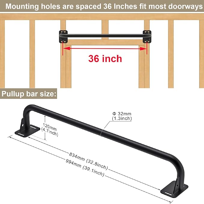 Pull Up Bar Wall Mount 440 LBS Capacity Doorway Chin Up Bar Multifunctional Steel Chinup Bar with with Resistance Band Hooks for Indoor Home Gym Garage
