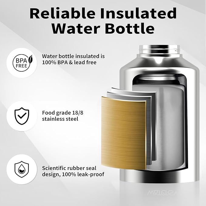 1 Gallon Water Bottle Insulated Comes with Four Stainless Steel Cups and DIY Stickers,BPA Free&Leak Proof,128oz Stainless Steel Water Jug,Big thermo with Handle for Gym,Hiking,Camping&Travel