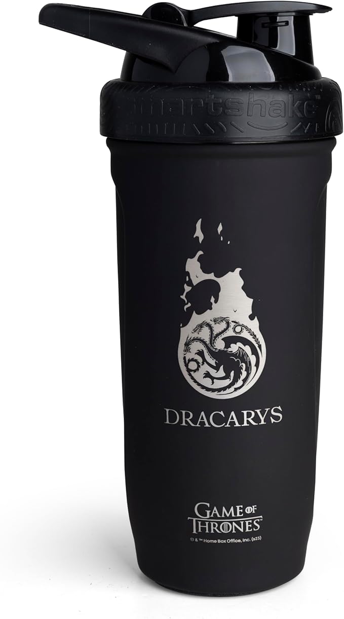 Smartshake Reforce Stainless Steel Game Of Thrones Dracarys, Shaker Bottle (900 ML /30oz) | Lightweight Resistance Sports Shaker Bottle with a Soft Lid | Leakproof, BPA Free & DEHP Free