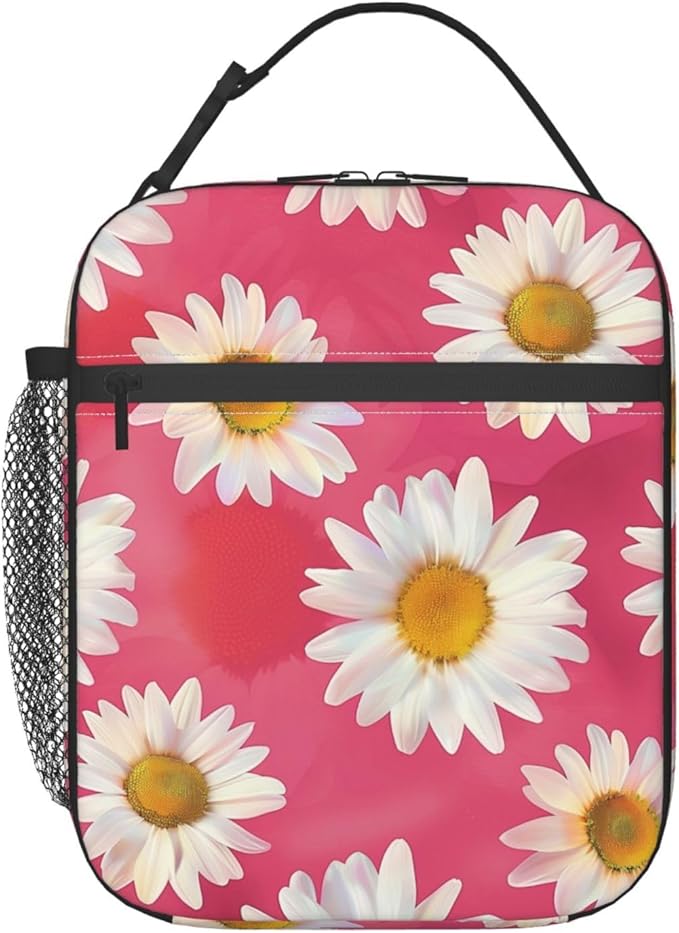Daisy Floral Lunch Box for Women Men, Insulated Lunch Box Reusable Portable Lunch Bag Cooler Tote Waterproof Lunch Container for Office Picnic Work Travel