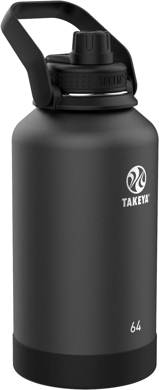 Takeya Actives Water Bottle with Spout Lid - Bottle with Double Stainless Steel Insulation - Dishwasher Safe & BPA-Free - Bottle with Spout Lid & Removable Bumper - 64 oz, Onyx