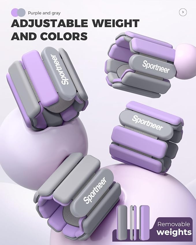 Sportneer 2025 Upgraded Wrist & Ankle Weights for Women Men- 1 Pair (1 lb/2 lb Each) | Adjustable Silicone Weighted Bracelet Set for Gym Yoga Pilates Strength Training Wearable Arm Hand Workout Weights