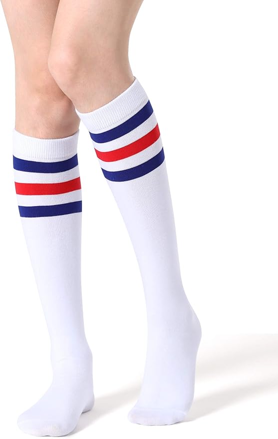 FITRELL Women's Knee High Socks Outdoor Sport Athletic Socks Casual Stripe Tube Socks 1-4 Pack