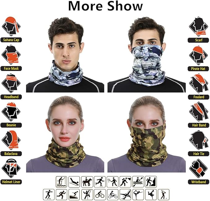 Headband Neck Gaiter Head Wrap Headwear Face Mask Magic Scarf Bandana for Men and Women
