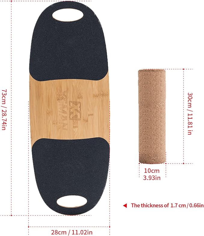 XCMAN Balance Board Surf Trainer with Adjustable Stoppers - 3 Different Distance Options Bamboo Balance Board for Surfing, Snowboarding, Skiing, Skateboarding, Yoga Training