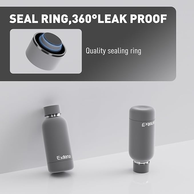 Small Water Bottle 12oz with Clip, Double Wall Stainless Steel Vacuum Small Insulated Water Bottle Keeps Drinks Cold 24 Hrs/Hot 12 Hrs for Kids Handbag School BPA Free (Grey)