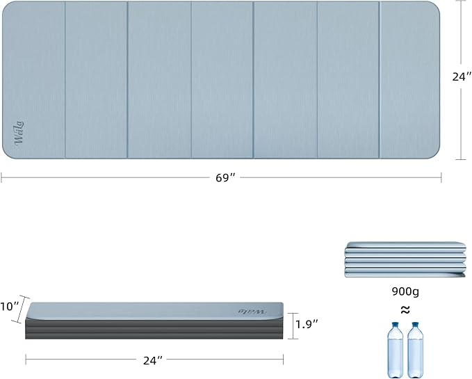 Foldable Yoga Excercise Mat 71"L x 24"W, Odourless Light Weight POE Mat For Home Fitness and Gym Workouts, 1/4 inch Non-slip Design for All Types of Yoga Pilates