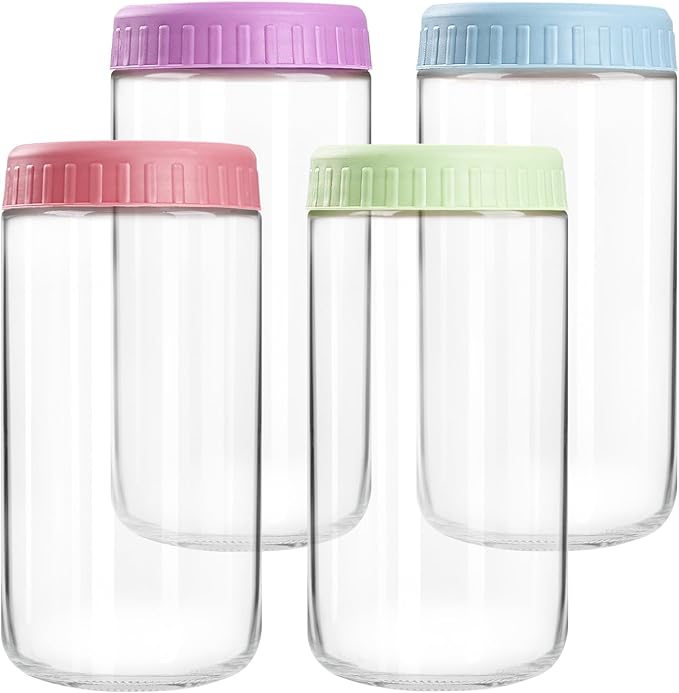 Overnight Oats Containers with Lids, 24oz Glass Jars with Lids 4 pcs, Candy, Wide Mouth Mason jars for Salad, Yogurt, Snacks, Meal Prep