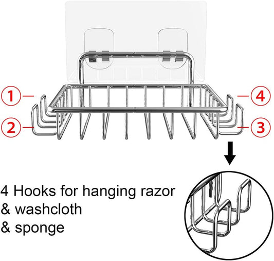 Nieifi Shower Caddy Shelf with Hooks Storage Rack Organizer Adhesive Stainless Steel without Drilling for Bathroom, Lavatory, Washroom, Restroom, Shower, Toilet, Kitchen (Sliver, 3 Pack)