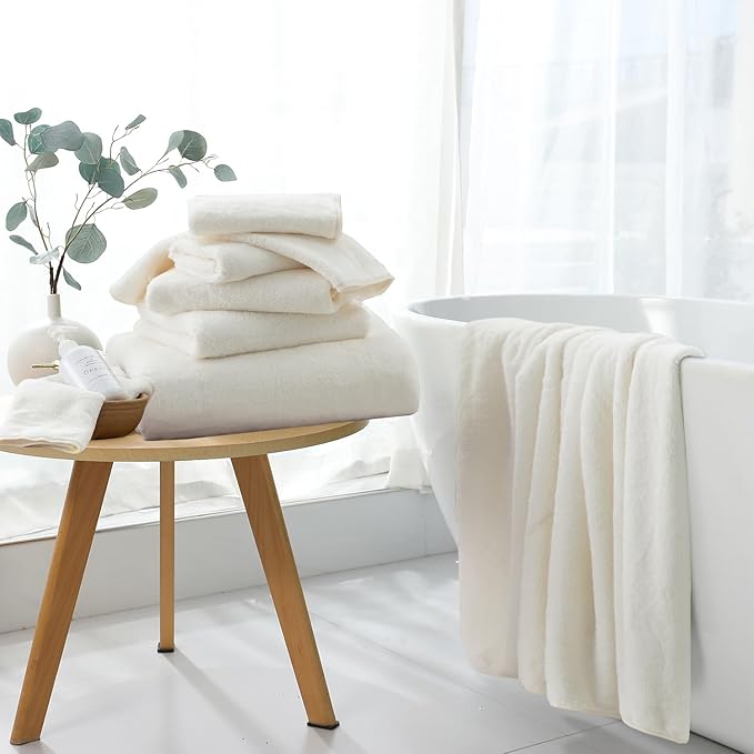 Extra Large Bath Sheet 4 Piece (35"x70")-Ultra Soft Oversized Bath Towel,Bath Sheet Towel Set for Bathroom Hotel,Plush Highly Absorbent Quick Dry Shower Towel Set for Adults,Bathroom Towel-Cream