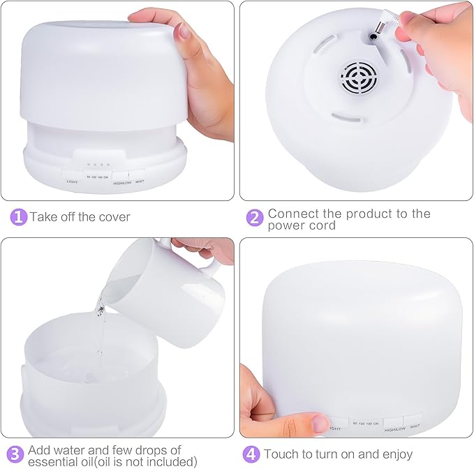 500ML Essential Oil Diffuser, Humidifiers for Bedroom, Office, Scent Diffuser for Home Hotel Spa Yoga Room with Remote Control, 7 LED Colors Light, Timer and Auto-Off Switch -White Bottom