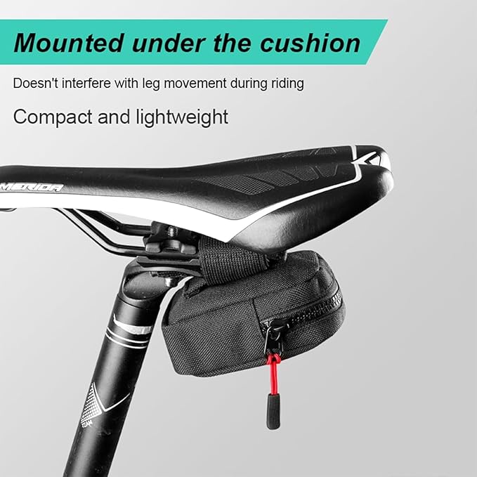 Compact Cycling Saddle Bag - Fits Under Bike Seat for easy storage - Road Bike & Bicycle Seat Bag - Tiny Durable & Water-resistant (Large)