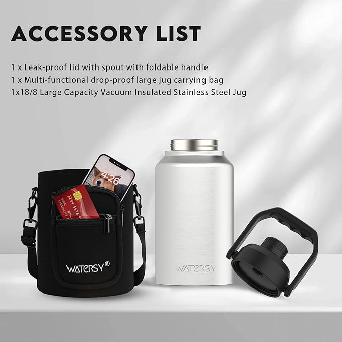 2/3 Gallon Water Bottle Insulated(Cold for 48 Hrs),BPA Free&Leak Proof,87oz Stainless Steel Water Jug/Flask,Big thermo,Large Water Bottle with Handle for Gym,Hiking,Camping,Stainless