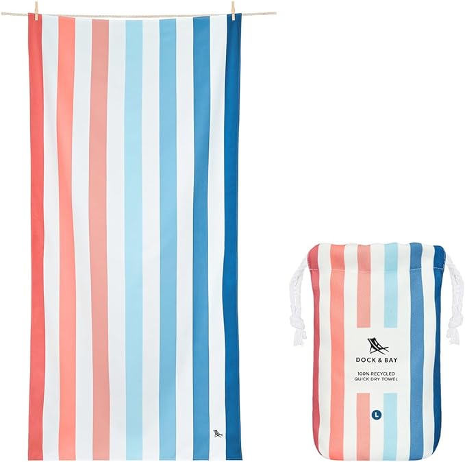 Dock & Bay Beach Towel - Quick Dry, Sand Free - Compact, Lightweight - 100% Recycled - Includes Bag - Summer - Sand to Sea, Extra Large (200x90cm, 78x35)