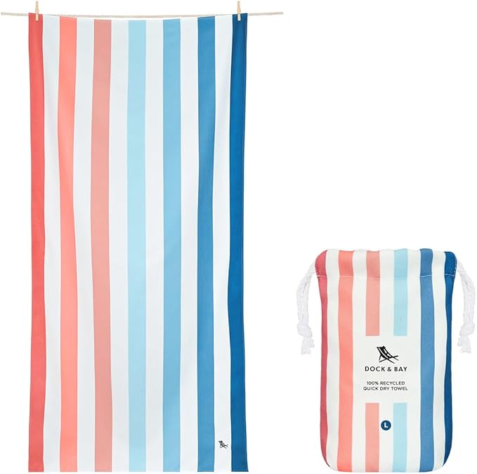 Dock & Bay Beach Towel - Quick Dry, Sand Free - Compact, Lightweight - 100% Recycled - Includes Bag - Summer - Sand to Sea, Large (160x90cm, 63x35)