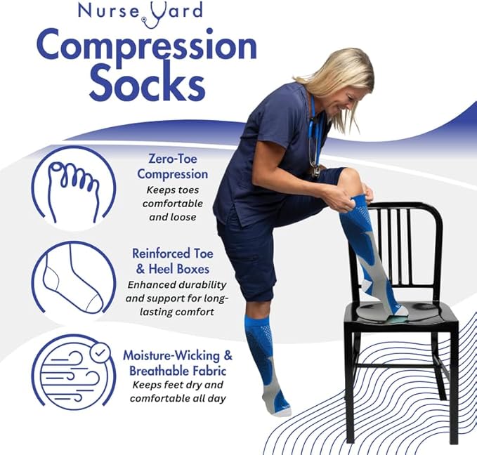 Compression Socks for Nurses - Women & Men - 20-30mmHg Graduated Compression, Zero-Toe Compression, For Medical Staff, Nursing, Athletic Support Such As Running, Cycling, Hiking - 1 Pair