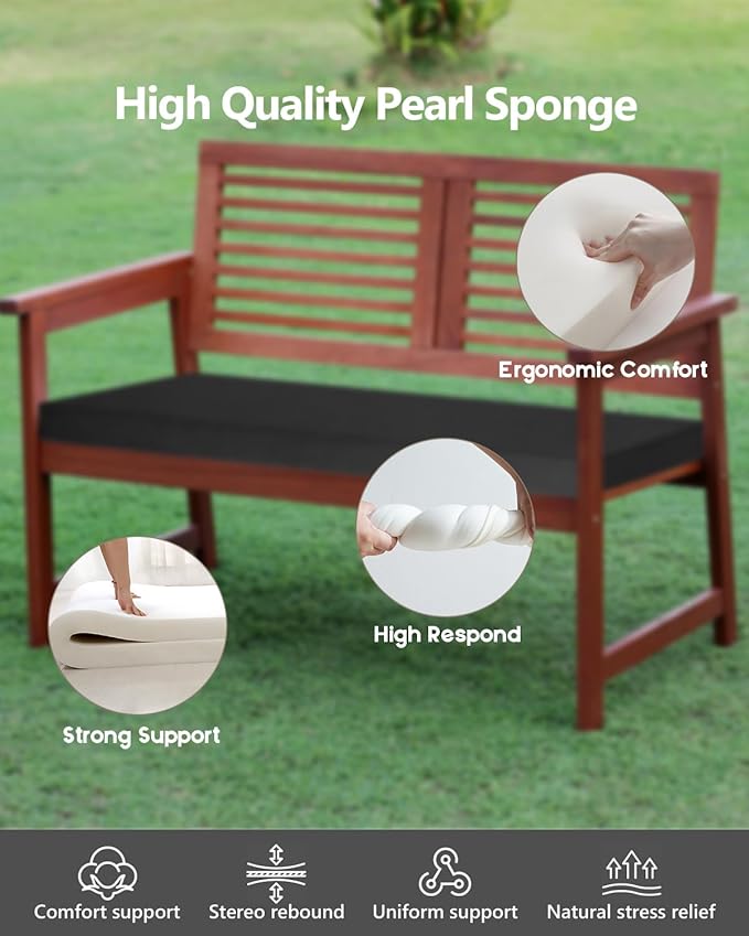 48x18x3“ Outdoor Bench Cushion, Strengthen Waterproof Seat Cushions, High-Density Bench Pad with Anti-Slip Bottom, Outdoor Cushion for Patio Garden Swing Furniture (Black)