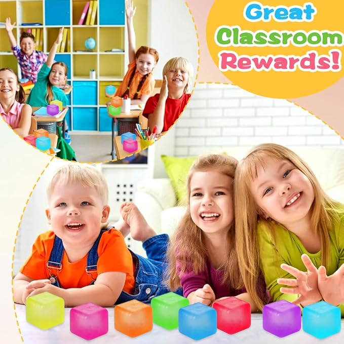 DIYDEC 8 Pcs Stress Cubes Fidget Toys 8 Colors Stress Balls for Kids Adults Teens Stress Relief Squishy Squeeze Balls for Party Favors Classroom Prizes