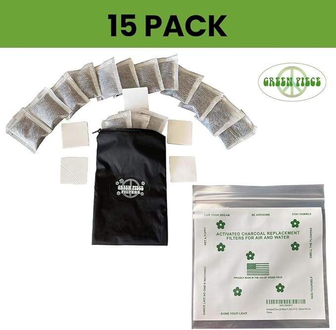 Green Piece® Pack of All Natural Baby Diaper Pail Deodorizer Activated Charcoal Air Purifier (15 Pack of Carbon Filters)