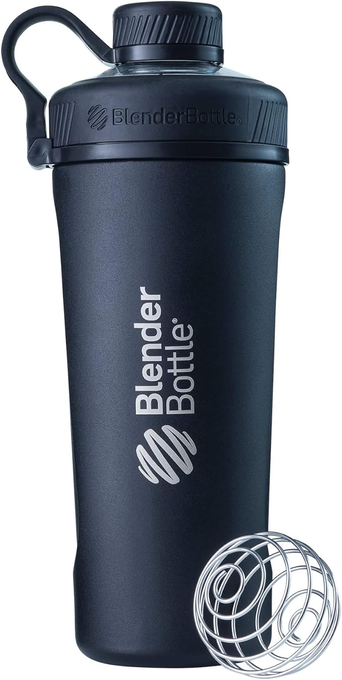 BlenderBottle Radian Shaker Cup Insulated Stainless Steel Water Bottle with Wire Whisk, 26-Ounce, Matte Black