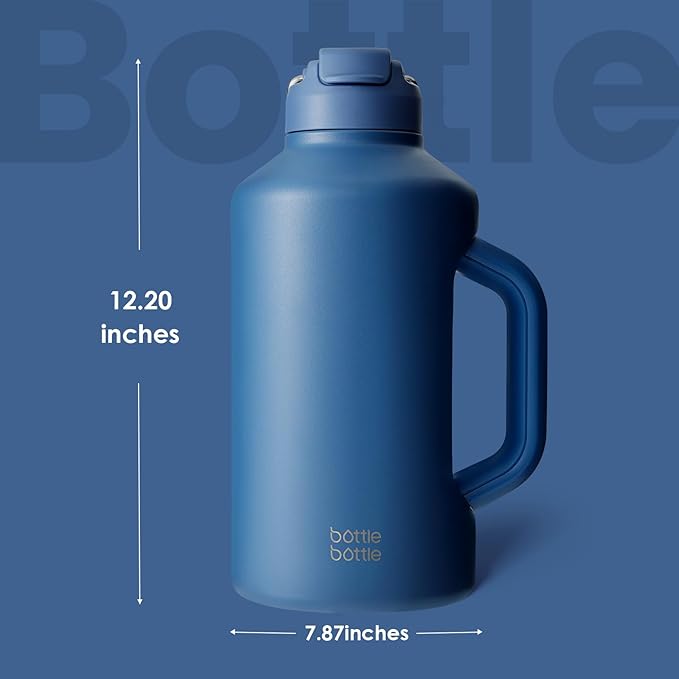 BOTTLE BOTTLE Insulated Water Bottle 64 oz with Straw and Dual-use Lid Stainless Steel Water Bottle for Men with Handle Vacuum Insulated jug for Workout Gym Soccer and Sports blue
