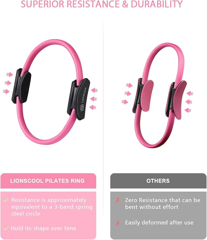 LIONSCOOL Pilates Ring Set – 14" Anti-Deformation Magic Circle with Padded Handles, Mini Ball, Resistance Bands, Guide & Bag