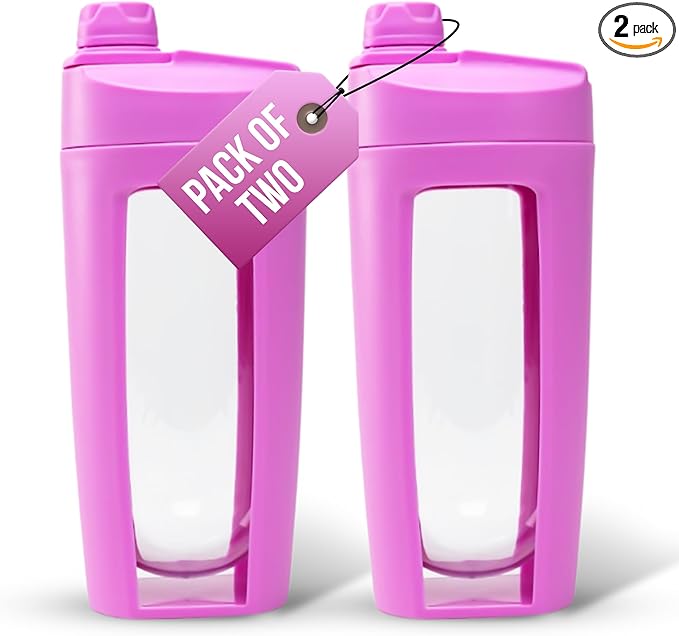 Odor-Free Fitness Bottle with Screw Lid – Round Shape, Leakproof, Eco-Friendly, Reusable Protein Shaker & Smoothie Bottle – Black, Blue, Pink, Beige, White, Purple (Purple, Pack Of 2)