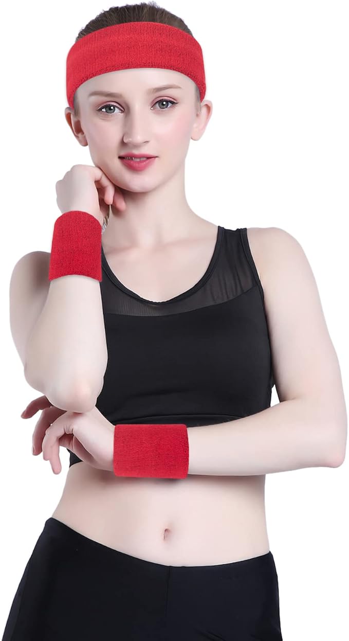 ONUPGO Sweatband Headbands for Men & Women -12PCS Sports Headbands Moisture Wicking Athletic Cotton Terry Cloth Headband for Tennis,Basketball,Football,Gym,Working Out