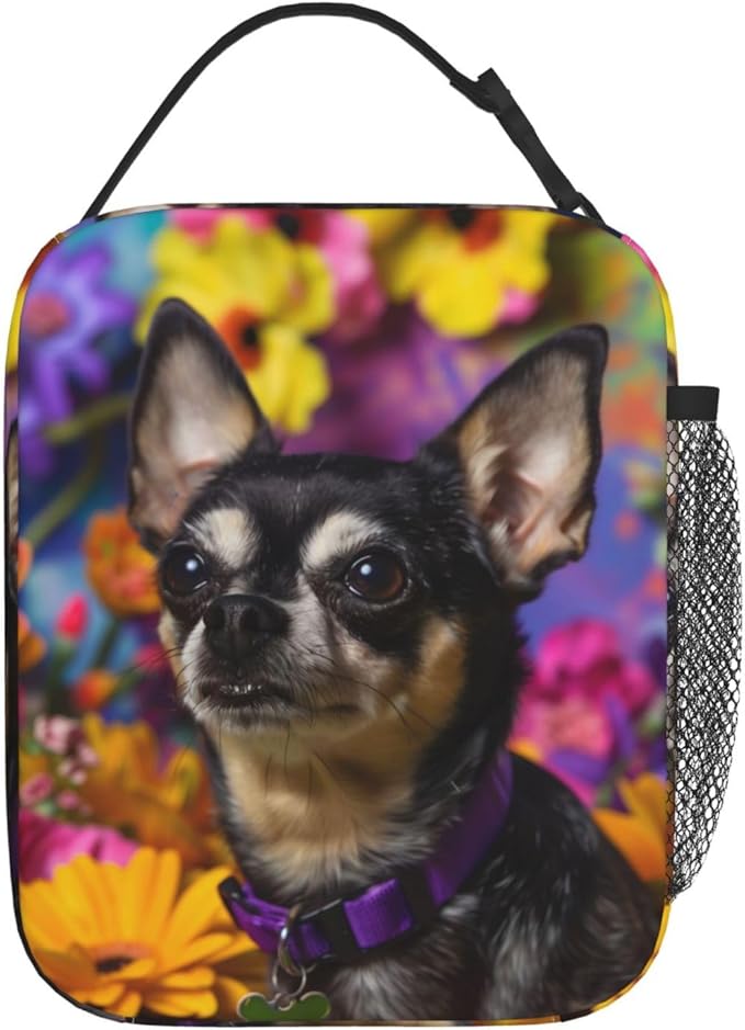 Insulated Lunch Box for Women Men, Chihuahua Dog Floral Lunch Box Reusable Portable Lunch Bag Cooler Tote Waterproof Lunch Container for Office Picnic Work Travel Hiking