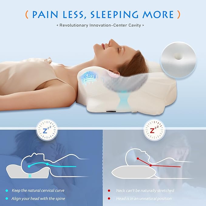 EUCIOR Cooling Gel Pillows for Neck and Shoulder,Cervical Pillow Cozy Sleeping,Odorless Ergonomic Contour Memory Foam Pillows for Side Back Stomach Sleepers with Pillowcase (White)