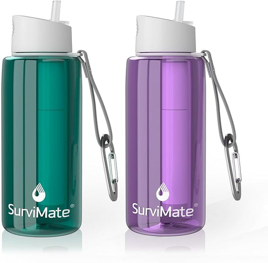 SurviMate Purified Water Bottle for Camping, Hiking, Backpacking and Travel, BPA Free with 5-Stage Intergrated Filter Straw