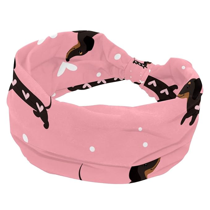 Dachshund Dogs and Hearts Wide Headbands for Women