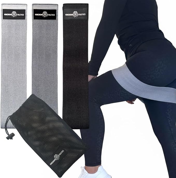 Fabric Resistance Bands, Non-Slip Hip Circle Bands for Glute Workouts, Yoga, Set of 3 with mesh Carrying Bag. (Light, Medium, Heavy)