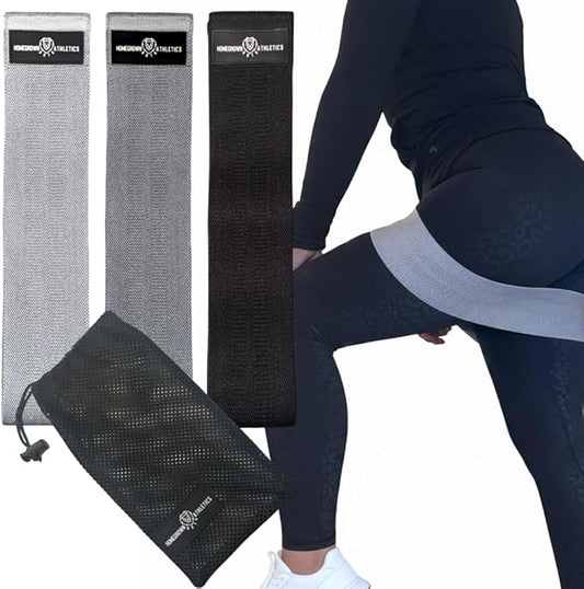 Fabric Resistance Bands, Non-Slip Hip Circle Bands for Glute Workouts, Yoga, Set of 3 with mesh Carrying Bag. (Light, Medium, Heavy)