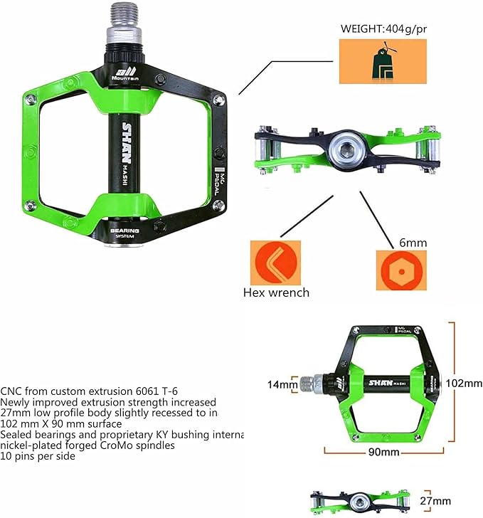 Bicycle Pedals-Aluminium Alloy Bicycle Pedals-Mountain Bike Pedals with Removable Non-Slip Studs 9/16