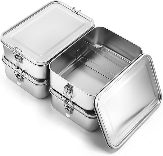 Umigy 4 Pcs Stainless Steel Food Containers Metal Bento Lunch Box Stainless Steel Food Storage Containers, Lockable Clips to Leak Proof, Reusable Dishwasher Snack Boxes for Work, Picnic (2400ml)