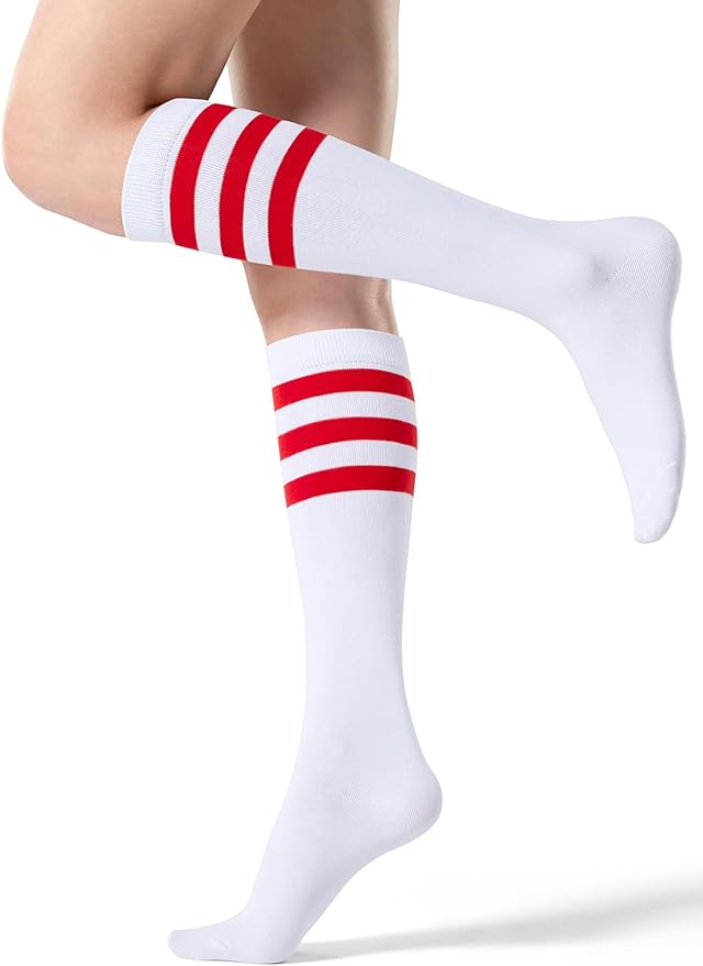 FITRELL Women's Knee High Socks Outdoor Sport Athletic Socks Casual Stripe Tube Socks 1-4 Pack