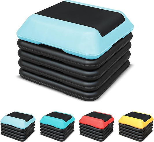 16"x16" Exercise Aerobic Step Platform with 4 Risers, Adjustable Height 4"-6"-8"-10"-12" Workout Stepper for Home Gym Fitness Strength & Training